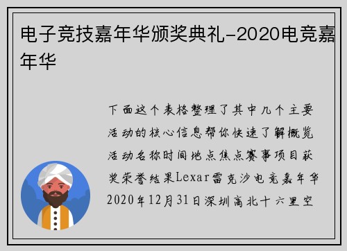 电子竞技嘉年华颁奖典礼-2020电竞嘉年华
